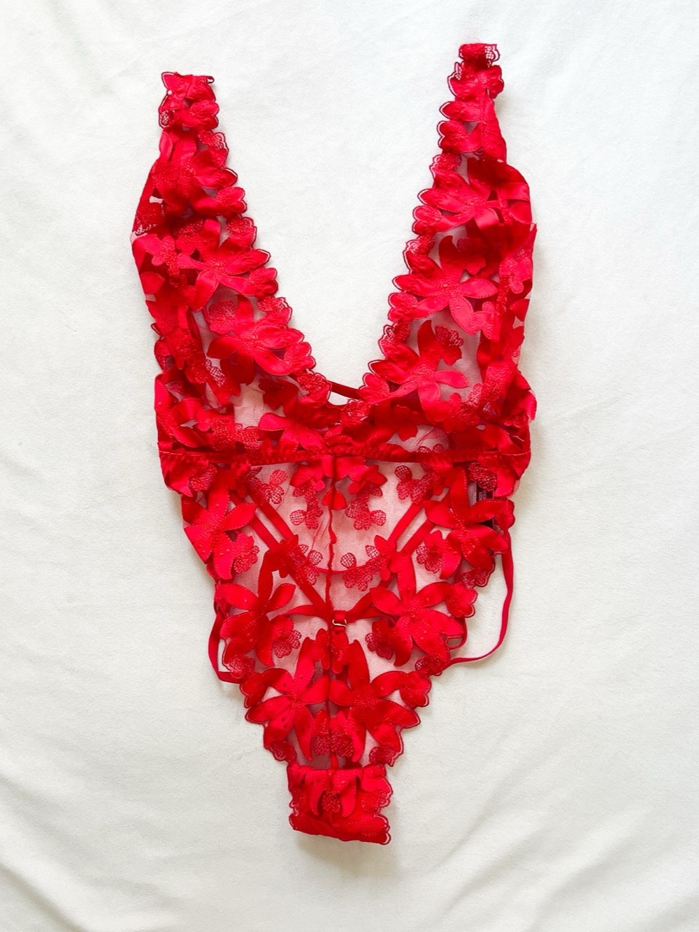 Victoria's Secret Dream Angels Beautiful Floral Embroidery Plunge Teddy Bodysuit